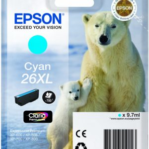 EPSON Cartouche Ours Polaire 26XL Encre Claria Premium Cyan 9,7ml